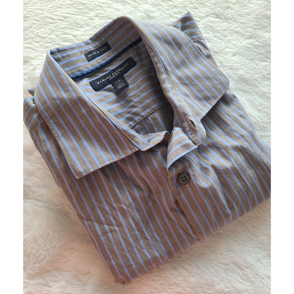 Banana Republic Slim Fit Shirt Mens Large Blue Gray Striped Italian Cotton L/S